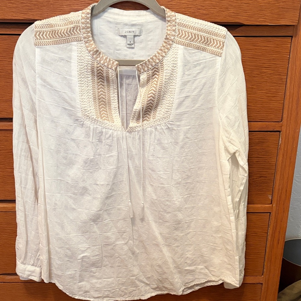 J Crew Cream and Tan Women's Blouse